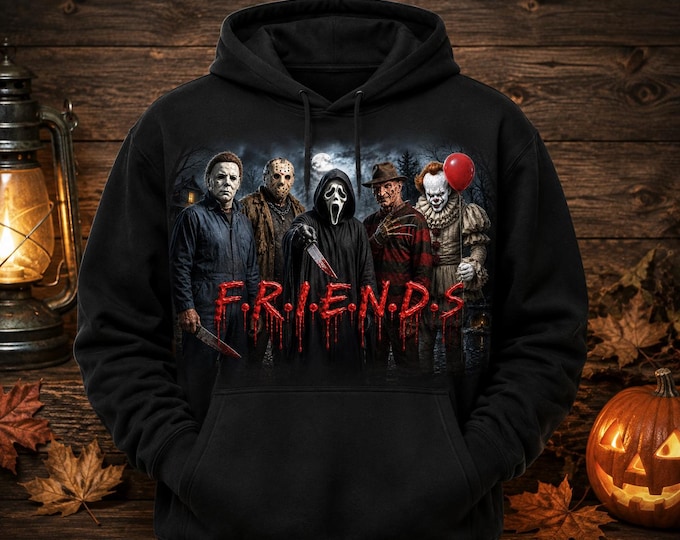 Horror Movie Characters Friends Hoodie | Pennywise Michael Myers Jason Leatherface Hoodie