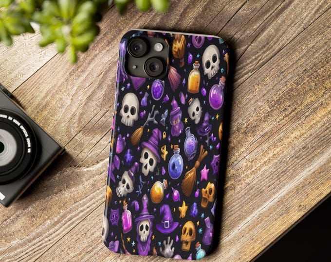 Slim Halloween Phone Case | Witchy Skulls, Potions, Moons (Lexan Polycarbonate)