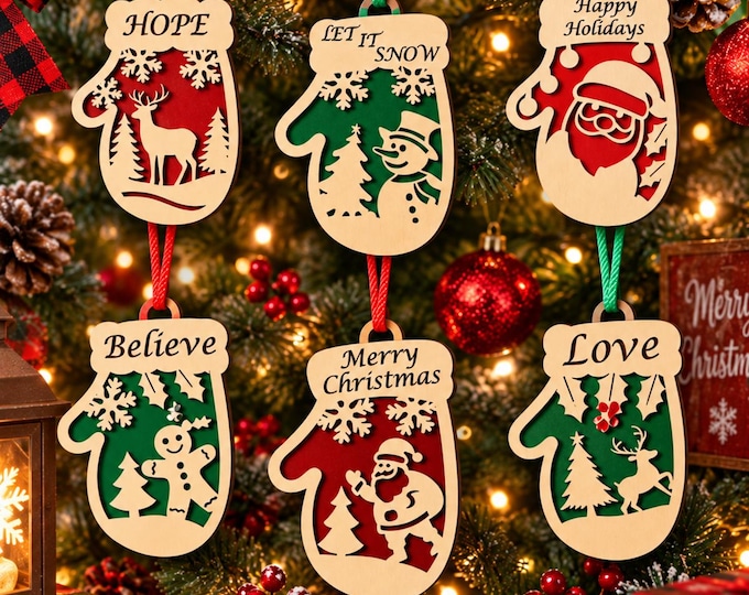 Personalized Wooden Christmas Mitten Ornaments