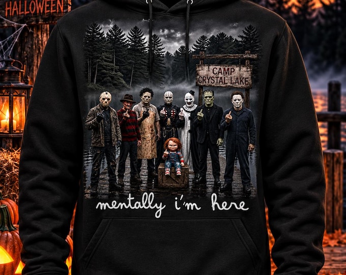 Horror Movie Characters Hoodie | Classic Slasher Icons Crew Graphic Sweatshirt