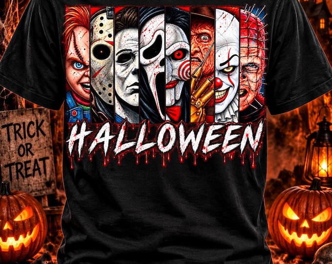 Horror Icons collage T-Shirt | Halloween Slasher Mask Faces
