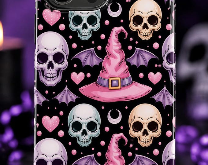 Pink Witch Hat Skull Pattern Phone Case | Slim Phone Cases