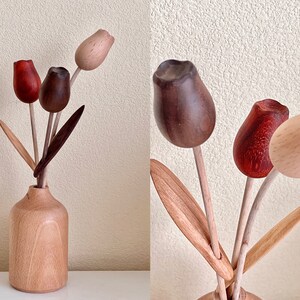 Artisan Beech Wood Vase with Aromatic Wooden Flowers Handcrafted Essential Oil Diffuser Handicraft Minimalist Decorative Table Centerpiece image 1