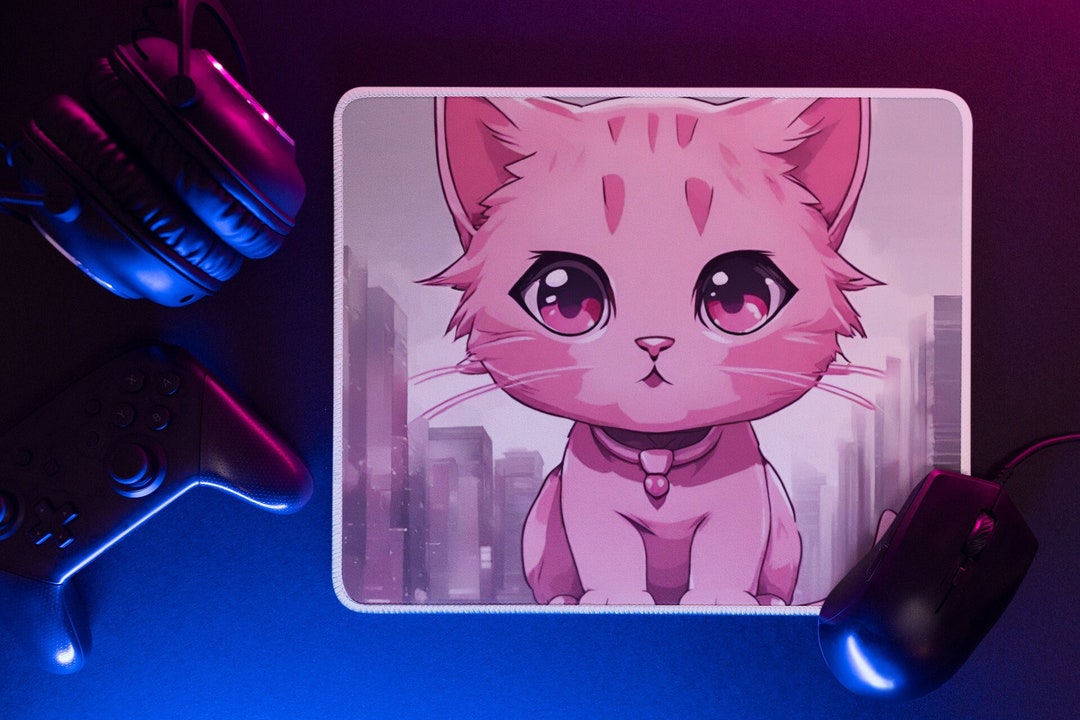 Desk Mat Cat Desk Mat Anime, Desk Mat Pink, Custom Desk Mat, Aesthetic