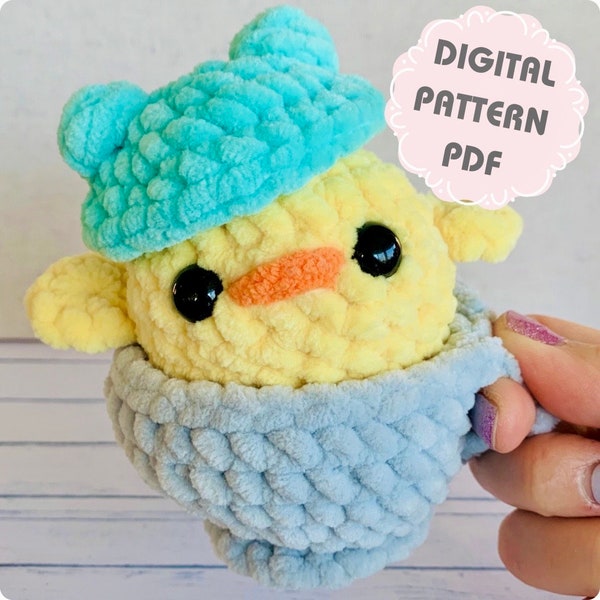Tea Cup Chickie Low-Sew, Amigurumi Crochet Pattern Digital Download, Chick, Duckling, Tea Cup, Coffee Cup, Frog Hat