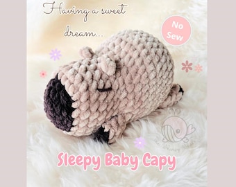縫わない眠い赤ちゃんキャピのかぎ針編みパターン: カピバラのあみぐるみぬいぐるみ (デジタル PDF ダウンロード)