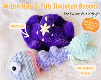 Halloween Crochet Witch Hat (No-Sew) & Fish Bone Broom (Low-Sew) Digital Pattern PDF Download