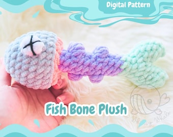 Fish Skeleton Plush, Very-Low-Sew, Crochet Amigurumi Pattern: Fish Bone, Dead Fish, Funny Fish, Whimsical Crochet, Halloween Crochet Pattern