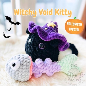 3n1 Witchy Void Kitty, Witch Hat, Skeleton Broom, Amigurumi Crochet Pattern, Digital Download, Halloween Crochet Pattern, Witch Cat, Spooky