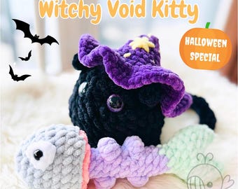 3n1 Witchy Void Kitty, Witch Hat, Skeleton Broom, Amigurumi Crochet Pattern, Digital Download, Halloween Crochet Pattern, Witch Cat, Spooky