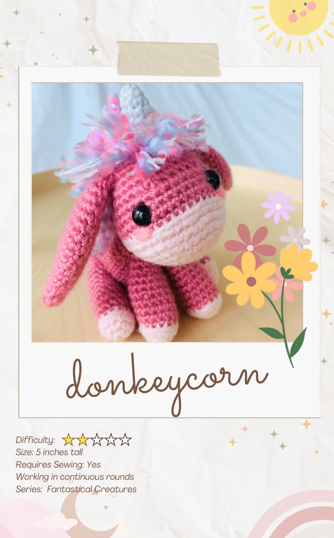 Donkeycorn Crochet Pattern: Amigurumi Unicorn Donkey (digital