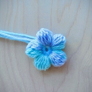 Beautiful & colorful crochet flower in a pile. Puff flowers, regular yarn, rainbow flowers, flower crochet patterns, 2n1 bundle, extra value, dainty, plum, sakura, daisy, spring florals, yarn scrap flowers, yarn scrap projects, easy crochet pattern