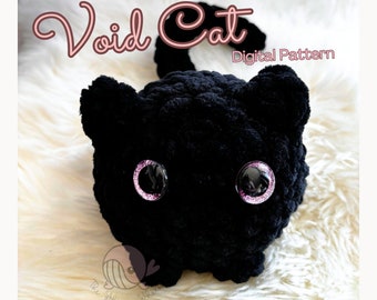 Void Cat No-Sew Crochet Amigurumi Pattern, Digital Download, Black Cat Plushie, Bombay Cat, Witch’s Cat, Hell Kitty, Crochet Kitten Pattern