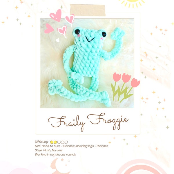 Flaily Froggie - No-Sew Frog Amigurumi Crochet Pattern Digital Download, Cute Leggy Frog Plush Crochet Pattern PDF File, Froggy DIY Instruct