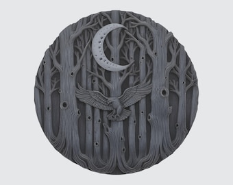 Mystical Owl 3D Relief STL – Forest Moon CNC Carving (Digital File)