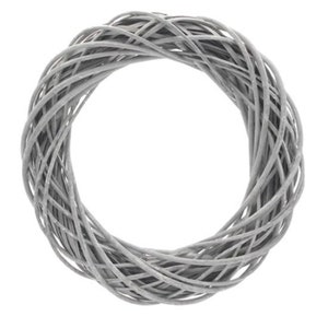 May include: A grey woven wreath made of natural wicker. The wreath is round and has a diameter of approximately 30 cm.