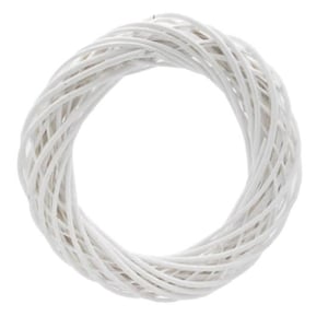 May include: White wicker wreath, a circular base made of woven white twigs, perfect for crafting and decorating.