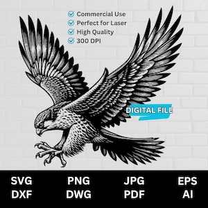 Falcon SVG Vector grabado con láser dxf dwg cnc webp, Falcon PNG, Falcon Clip Art, Falcon Vector, Falcon Silhouette Regalos personalizados