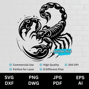 Scorpion SVG Vector laser engrave dxf dwg cnc webp, Scorpion PNG, Scorpion Clip Art, Scorpion Vector, Scorpion Silhouette Personalized Gifts
