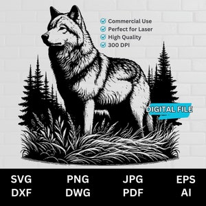 Wolf SVG Vector laser engrave dxf dwg cnc webp, Wolf PNG, Wolf Clip Art, Wolf Vector, Wolf Silhouette Personalized Gifts