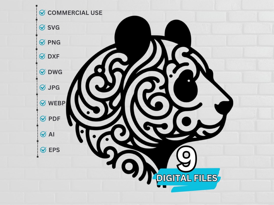 Panda SVG Vector Laser Engrave Dxf Dwg Cnc Webp, Panda PNG, Panda Clip ...