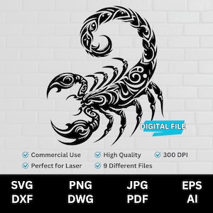 Scorpion SVG Vector laser engrave dxf dwg cnc webp, Scorpion PNG, Scorpion Clip Art, Scorpion Vector, Scorpion Silhouette Personalized Gifts