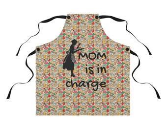 Mom Is In Charge Apron, kitchen accessory, Chef Cook Mama, Mother's Day Gift, Birthday Present, Chef Cook Gift, Adult's Apron, Mum's Apron