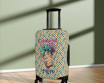 Colourful Trip Luggage Cover, Safe Suitcase, Mothers Day Gift, Cheerful Design, Colourful Character Woman, Luggage Protection, Birthday Gift