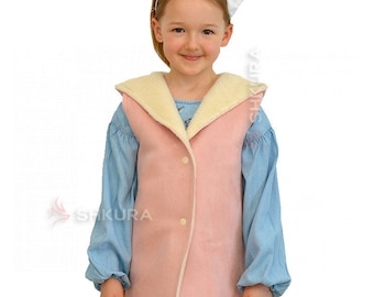 Kinder Lammfellweste mit Kapuze - Stylische, warme, natürliche Wolle, Größen XS-L