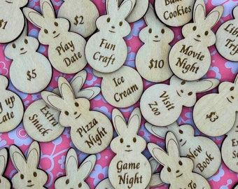 Easter Egg Hunt Tokens: Wooden Bunny Prizes, Scavenger Game (30 pc)