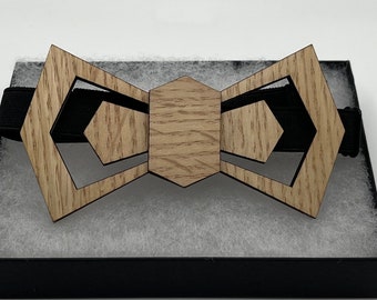 Laser Engraved Wooden Bow Tie: Diamond Point Design