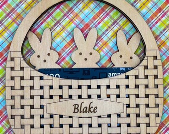 Personalized Easter Basket Gift Card Holder: Laser Engraved Bunny