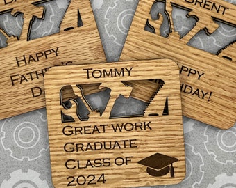 Laser Engraved Wooden Gift Card Holder: Toolbox Design