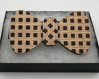 Checkered Wooden Bow Tie: Laser Engraved