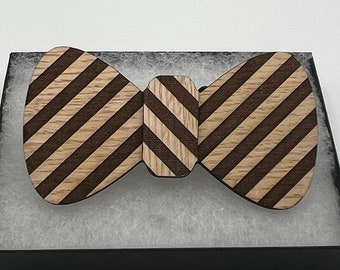 Laser Engraved Wooden Bow Tie: Diagonal Stripe Bowtie