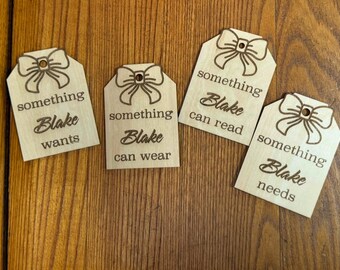 Set of Personalized “Want, Need, Wear, Read” Wooden Gift Tag Set | Custom Name Christmas Tags | Laser Engraved Wood | Reusable Holiday Tags