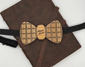 Laser Engraved Easter Plaid Wooden Bow Tie
