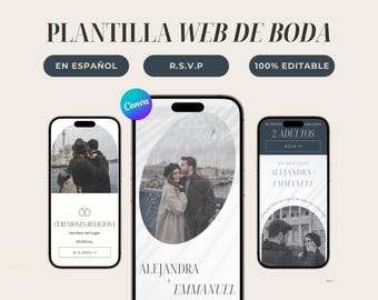 Spanische Hochzeitswebsite Template: Vintage Canva Design (Digitaler Download)