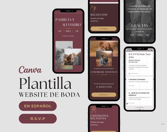Modernes Hochzeitswebsite Template: Bearbeitbares Canva Design (Spanische Version)