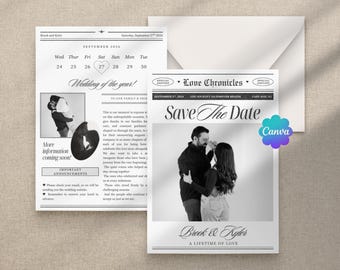 Zeitung Save the Date Canva Template - Einfach in Canva zu bearbeiten