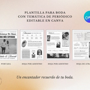 Spanish editable wedding newspaper template on Canva Digital Download Folded Tabloid Wedding Program image 5