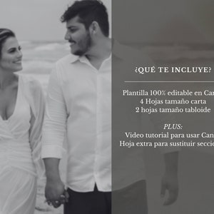Spanish editable wedding newspaper template on Canva Digital Download Folded Tabloid Wedding Program zdjęcie 8