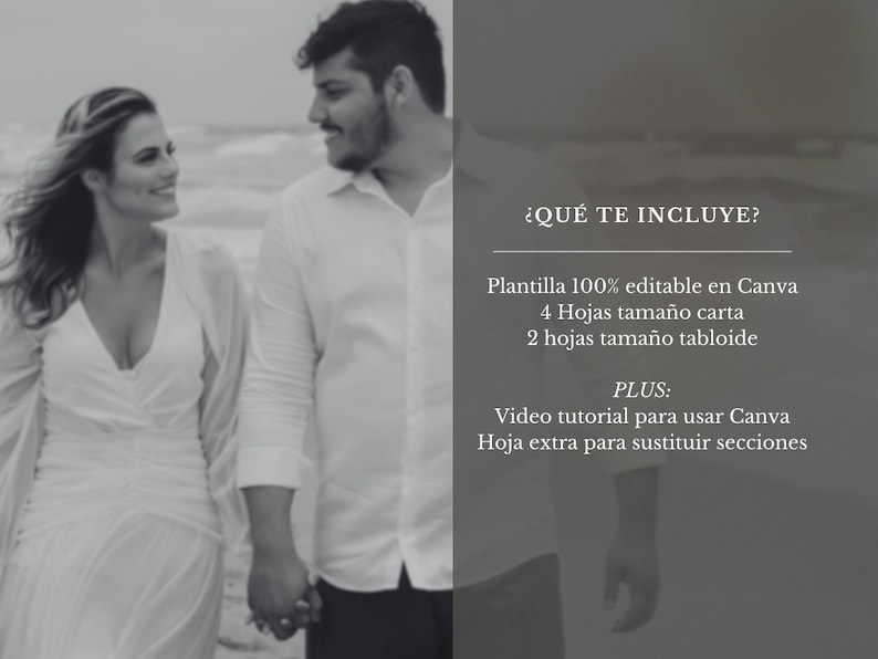 Spanish editable wedding newspaper template on Canva Digital Download Folded Tabloid Wedding Program image 8