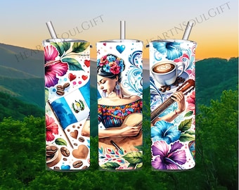 Tumbler Wrap con ragazza guatemalteca: design PNG tropicale (download digitale)