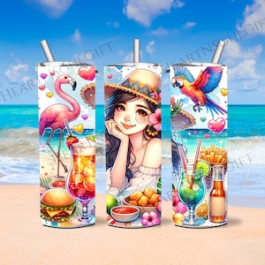 Latino Latina Girl in Paradise Tumbler wrap 20oz, Latino PNG, digital sublimation png ,Tropical sublimation PNG designs,Latina Tumbler, Wrap
