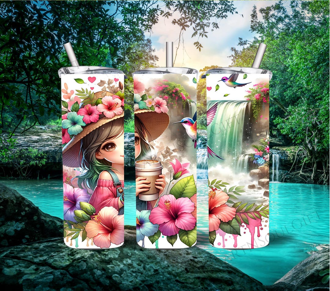 Waterfall Columbian Girl 20oz Tumbler Wrap: Tropical PNG (digital ...