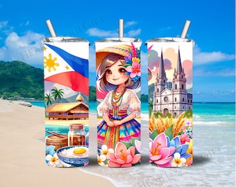 Philippino Girl Tumbler wrap 20oz, Philippine PNG, digital sublimation png ,Tropical sublimation PNG designs, Philippine Tumbler Wrap