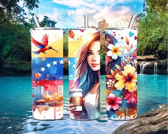 Venezuelan Girl Tumbler wrap 20oz, Venezuela PNG, digital sublimation png ,Tropical sublimation PNG designs, Venezuela Tumbler Wrap
