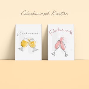 Glückwunschkarte mit Aquarelldesign | Sekt und Bier | A6 Klappkarte