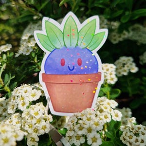 Sticker Pokemon - Mystherbe Pot de Fleurs | Autocollant vinyle finition Holographique confettis Handmade Cadeau Item Jeux vidéo mignon